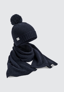 HARP TEAM ZESTAW ZIMOWY GRANATOWY - SZALIK I CZAPKA Z POMPONEM