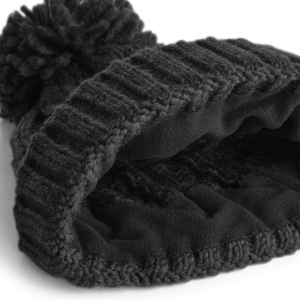 CZAPKA BEANIE W WARKOCZOWY SPLOT CZARNA Z POMPONEM HARP TEAM.jpg