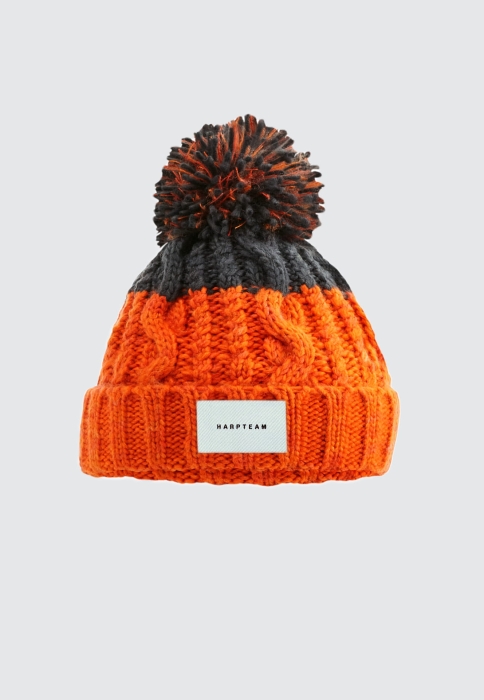CZAPKA BEANIE NARCIARKA POMARAŃCZOWO - SZARA HARP TEAM.jpg