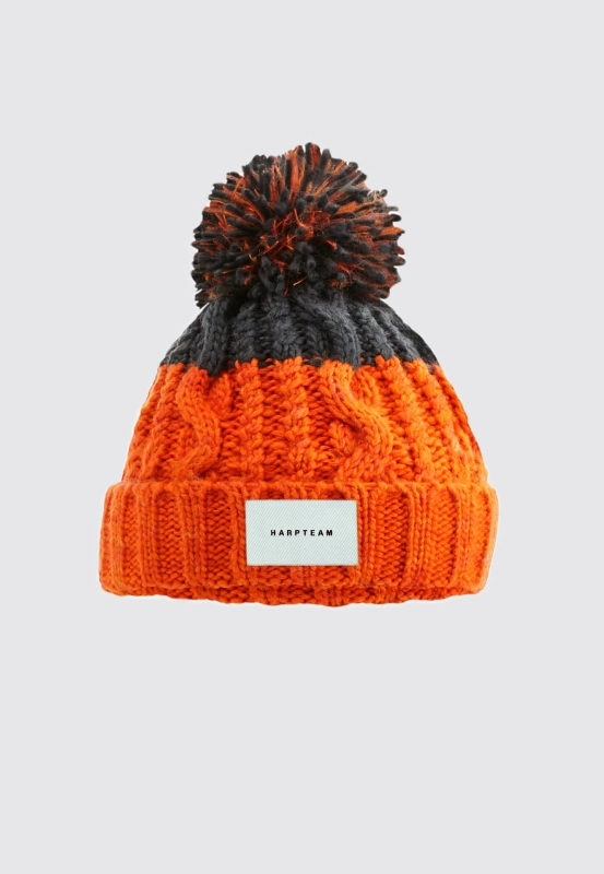 CZAPKA BEANIE NARCIARKA POMARAŃCZOWO - SZARA HARP TEAM.jpg