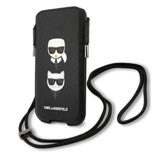 Torebka Karl Lagerfeld Saffiano Ikonik Karl&Choupette Head 6.7'' - czarna